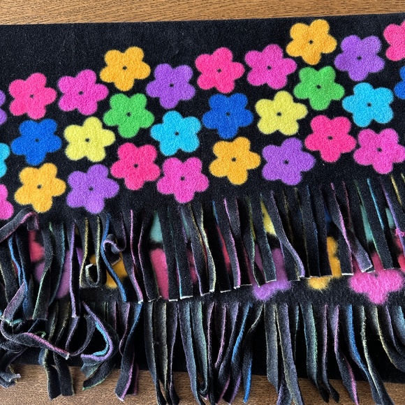 None Accessories - Fleece Scarf Wrap Floral Fringe